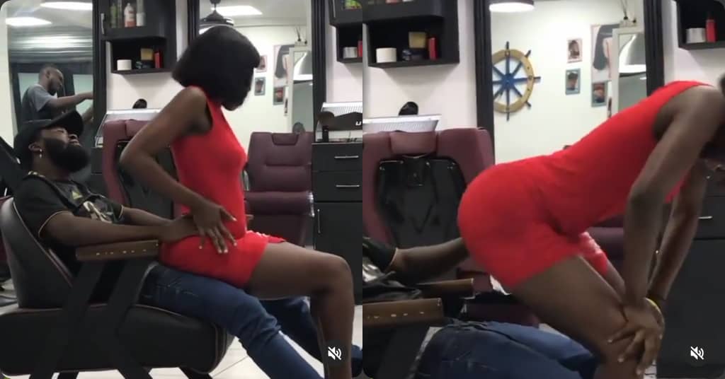Ghanaian Barber Snubs Customers As He Gives Girlfriend A Hot Ride At Shop {WATCH}