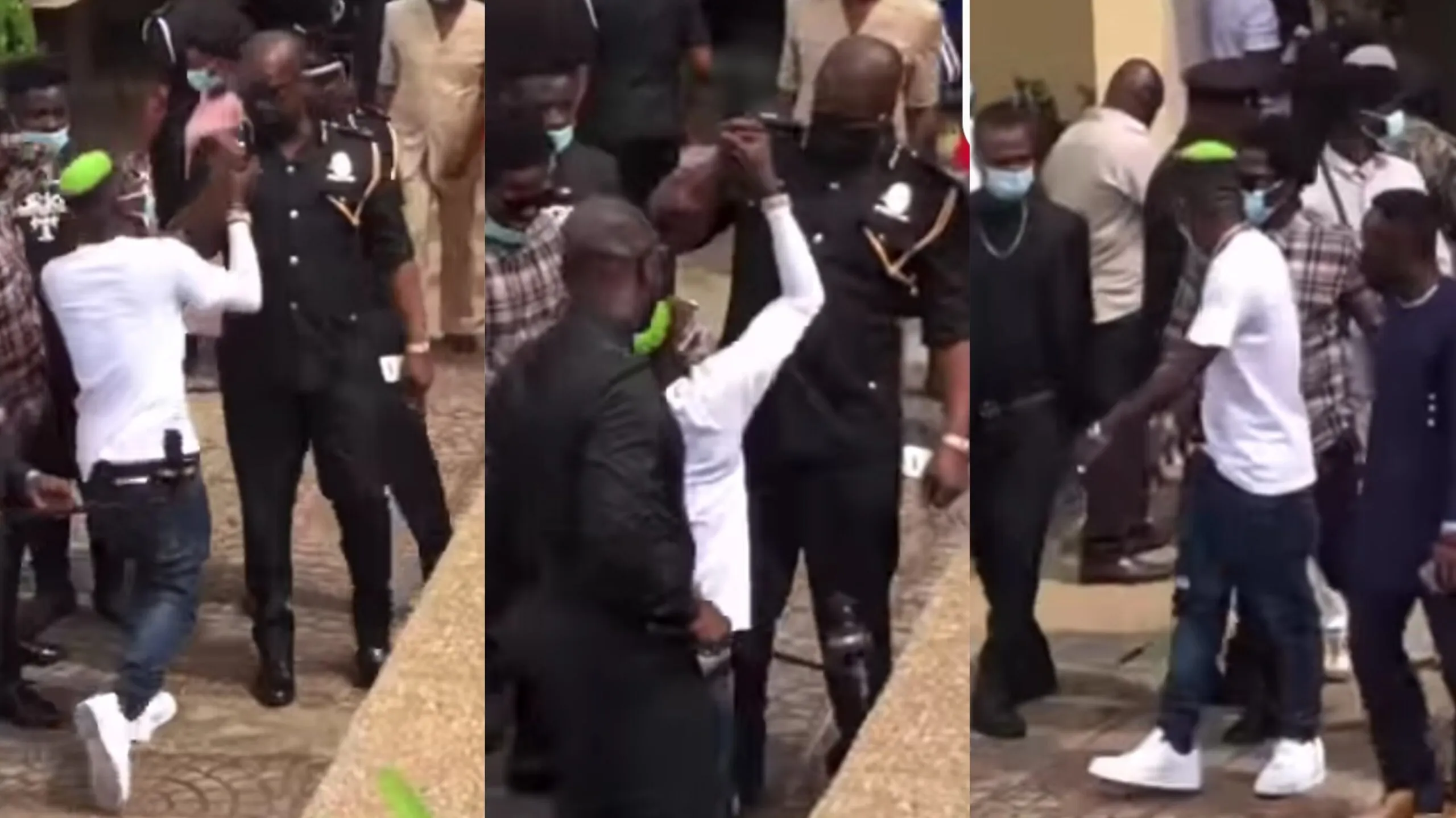Shatta Wale Goes On His Knees To Apologise To Kofi Boakye Over Commotion At Creative Arts Meeting