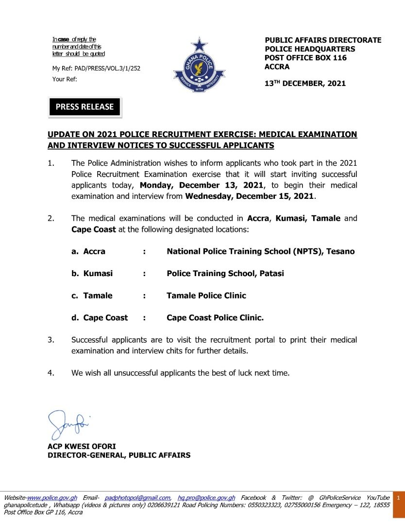 Police Recruitment: Medical And Interview  Set To Begin Today