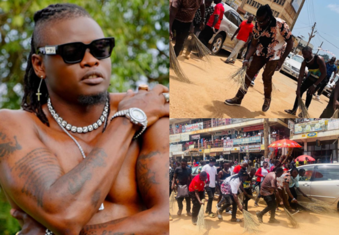 Popular Ugandan Singer, Pallaso Forced To Sweep Streets After Turning Up Late For Music Show [Video]