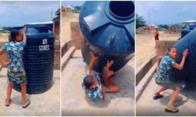 Lady causes stir after tank falls on her while doing #DropItChallenge