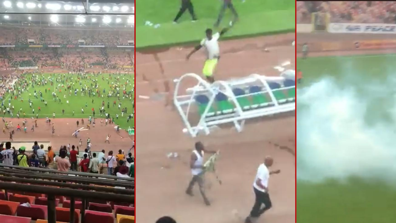 Angry Nigerian Fans Ravage Moshood Abiola Stadium; Attack Black Stars And Super Eagles Players (Video)