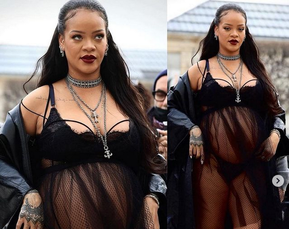 Pregnant Rihanna Wears Risqué Lace Thong To Dior Show At Paris Fashion Week