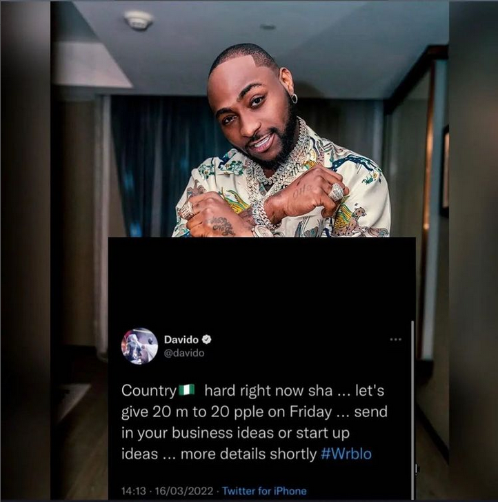 Davido To Gift N20m Startup Support To 20 Young Entrepreneurs